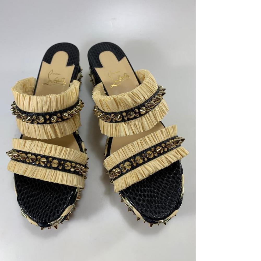Voltinoudou 60mm Tie Black Cruise Raffia Spike Wedge Sandals D493